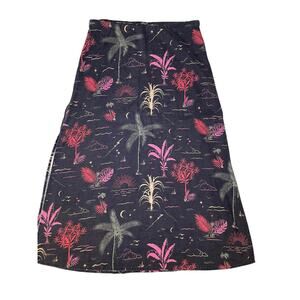 Marine Layer Women 6 Ryan Midi Slip Skirt Boho Black Tropical Flower Side‎ Slits
